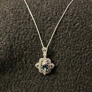 Marcasite and Blue Stone Necklace